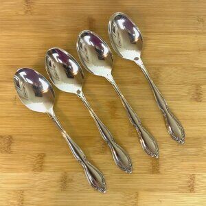 Oneida Strathmore Oval Soup Spoons Set Of 4 Deluxe Stainless Steel 1990s Vintage